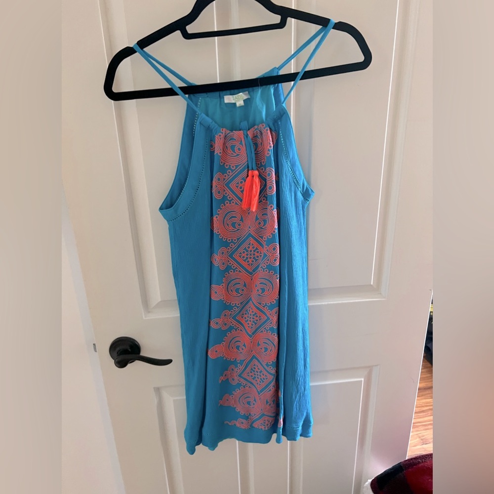 Short blue high neck dress